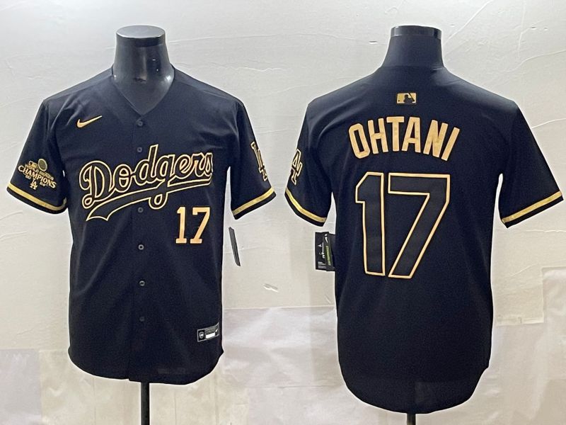 Men 2025 Los Angeles Dodgers #17 Ohtani Black Gold Five generations Nike MLB Jersey style 9